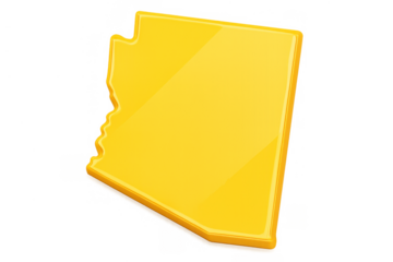 Arizona state map yellow 3d icon illustrating us geography, shiny glossy plastic shape isolated with transparent background