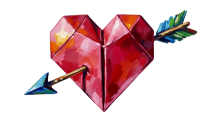 Heart shape with arrow and feather isolated on transparent background