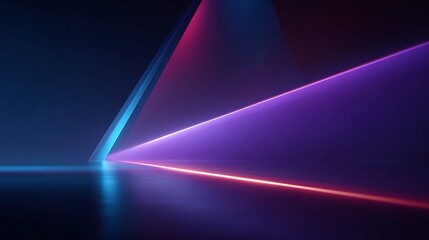 Dark Room Illuminated By Geometric Neon Lights With Reflections On The Floor