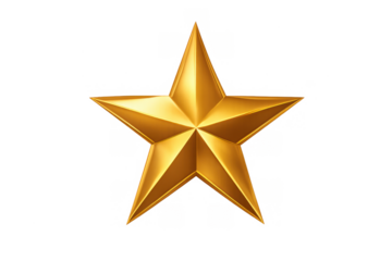 Golden 3d star generating success, excellence, achievement, and quality on a transparent background