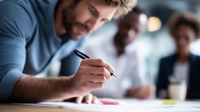 Faceless marketing experts working on new strategies professional team