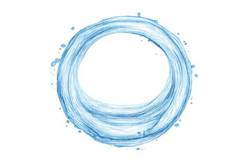 Water splash with circular ripple effect creating a blue liquid frame, flowing fresh abstract vortex design element