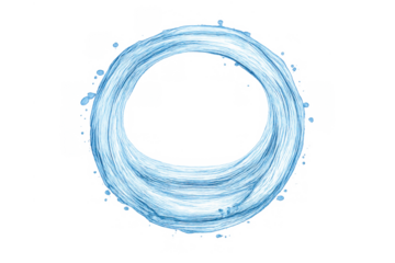 Water splash with circular ripple effect creating a blue liquid frame, flowing fresh abstract vortex design element
