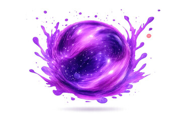 Purple cosmic galaxy orb with swirling nebula, abstract energy splash, ethereal stardust, transparent background