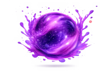 Purple cosmic galaxy orb with swirling nebula, abstract energy splash, ethereal stardust, transparent background