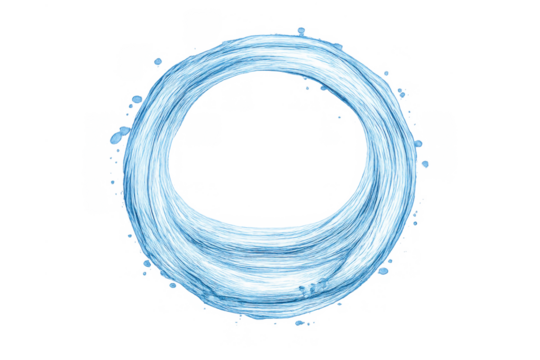 Water splash with circular ripple effect creating a blue liquid frame, flowing fresh abstract vortex design element - Powered by Adobe