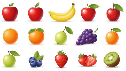Various Fresh Fruits Collection Isolated on White Background, Realistic Vector Illustration © Anyat