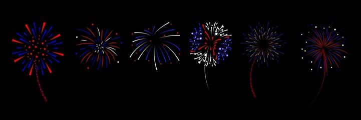 Firework set. New year fireworks vector illustration of an abstract background
