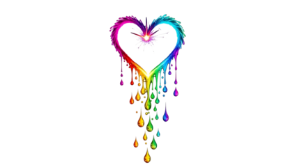 Rainbow heart with dripping colors and sparkle isolated on transparent background