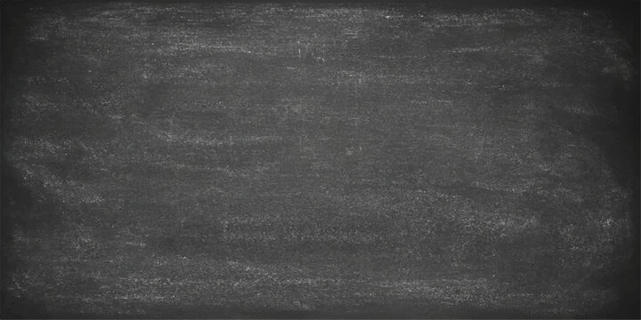 Old grunge chalkboard background with a rough black texture and a blank blackboard surface with an alpha channel featuring vintage gray paper patterns and dirty white chalk on a dark wall backdrop. 