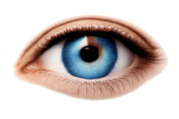 Human blue eye with skin and eyelashes, vision, sight, close up of iris, optical health, perceptive concept, awareness