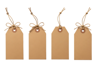 Set of four blank gift tags isolated on transparent background