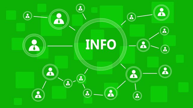Business button info icon information sign. People communication chain system animation background. 4k video