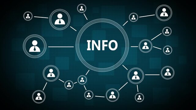 Business button info icon information sign. People communication chain system animation background. 4k video