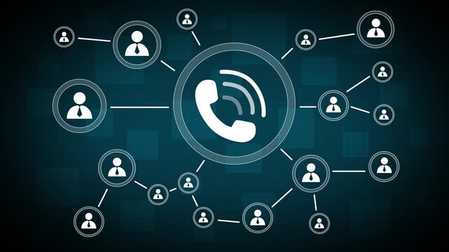 Business telephone web button icon. People communication chain system animation background. 4k video