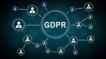 Business button GDPR Data Protection Regulation on virtual digital electronic user interface. People communication chain system animation background. 4k video - Powered by Adobe