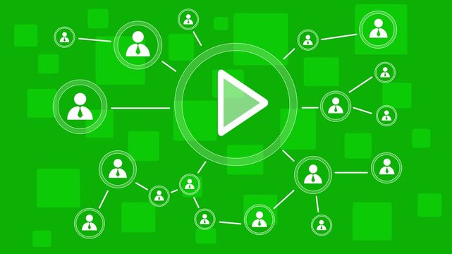 Business button play icon connection web communication. People communication chain system animation background. 4k video
