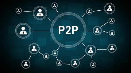 Business button p2p Peer-to-peer on background business partnership handshake concept. Two coworkers handshaking process of interaction. People communication chain system animation background. 4k - Powered by Adobe
