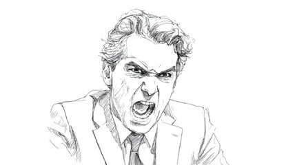 Angry Boss Businessman Vector with Outline Isolated on White Background
