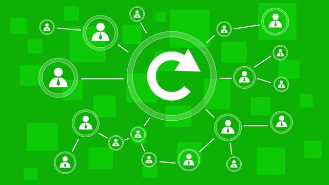 Button update business online icon. People communication chain system animation background. 4k video