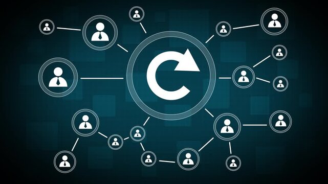 Button update business online icon. People communication chain system animation background. 4k video