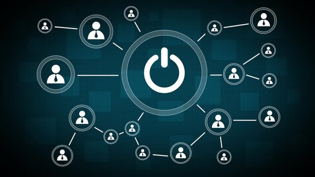 Button Power Business web icon. People communication chain system animation background. 4k video