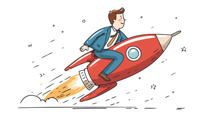 Businessman Riding Rocket for Fast Success Achievement Vector Illustration