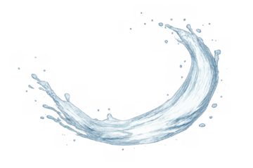 Water splash arc with droplets flying, expressing motion and freshness on transparent background