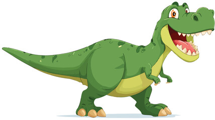 Obraz premium Cheerful Cartoon Dinosaur Smiling in Playful Pose on White Background Vector Illustration