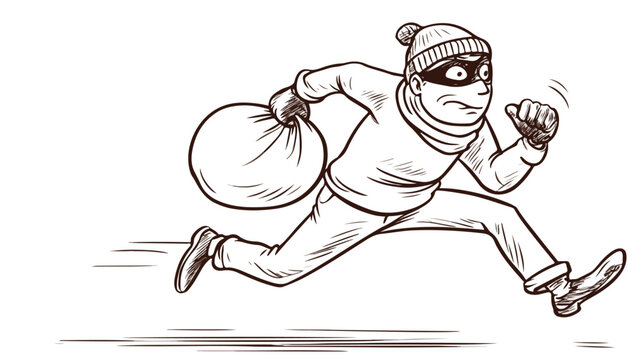 Cartoon Thief Sprinting with Stolen Bag in Vector Style
