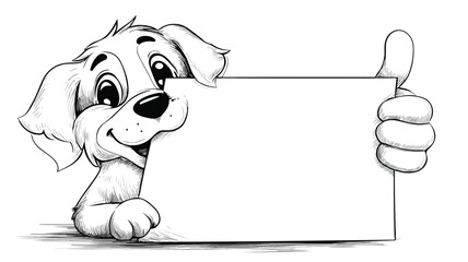 Adorable Cartoon Dog Holding Blank Sign with Thumbs Up Gesture Vector Illustration