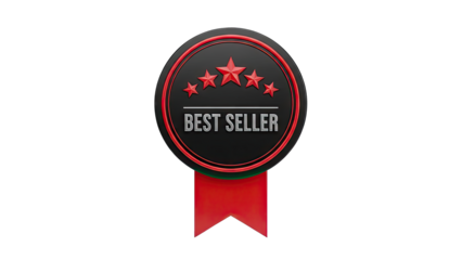 Best Seller Badge with Red Stars and Ribbon