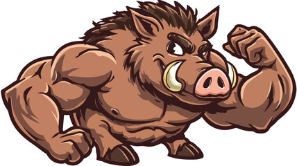 Adorable Strong Wild Boar Cartoon Vector Illustration Isolated