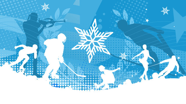 Winter sports abstract background with athlete silhouettes