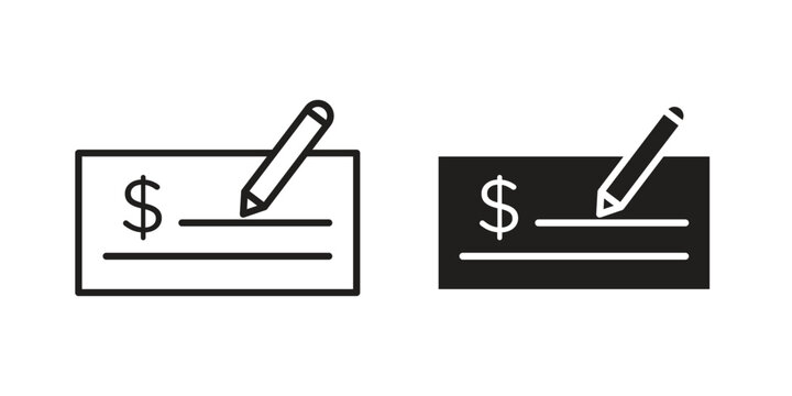 Signing cheque icons concept. Vector Line Icon Design. Simple flat style