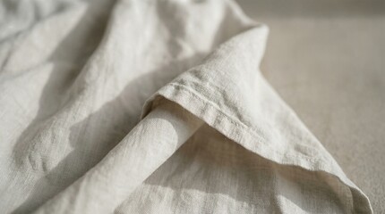 Obraz premium Texture of soft washed white linen fabric texture with gentle folds and wrinkles close up.