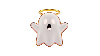 3D Render of a Cute Ghost with a Halo