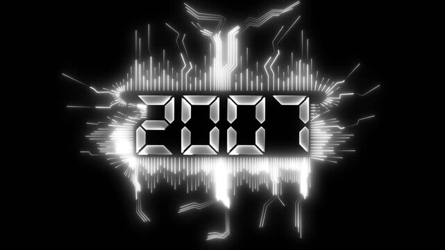 animated happy new year 2007 greeting with futuristic neon style fireworks and black background.