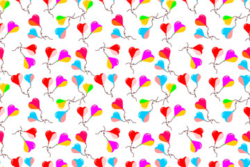 Obraz premium Seamless pattern of heart balloons. Colorful balloons pattern in love style. Playful and cute heart balloons pattern background. Bright heart balloons pattern.