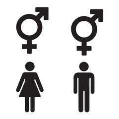 Male and Female Gender Symbol Icons with Human Silhouettes Vector