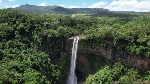 Drone shot of Chamaral waterfalls on Mauritius
