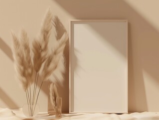Aesthetic Frame Mockup with Empty Frame on a Table with Shadow from Natural Light