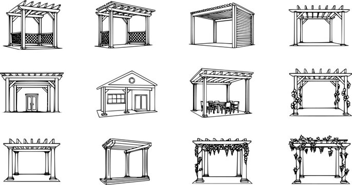 outline silhouette Pergola icon set.
