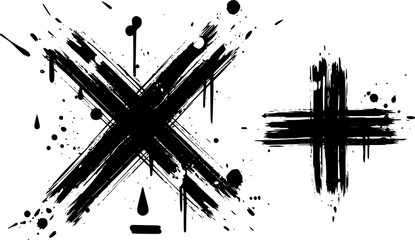 Vector multiplication and cross ink brush stroke icon, punctuation X vector grunge and symbol, plus, symbol, cross sign. Grunge vector illustrations
