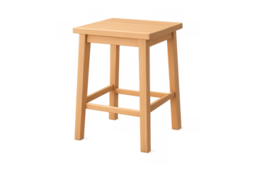 Wooden stool for home decor and minimalist interior design, isolated with a transparent background
