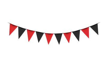 Black and red triangular flags creating a festive bunting for a party, celebration, or event, presented on a transparent background