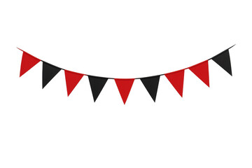 Obraz premium Bunting garland arranging red and black triangle flags for celebrations, party decoration on transparency