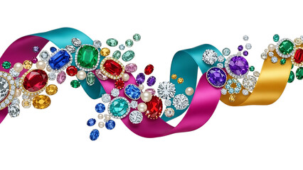 Luxurious jewels and ribbons in vibrant colors