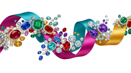 Luxurious jewels and ribbons in vibrant colors