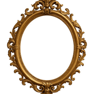 Ornate gold oval frame isolated on transparent background